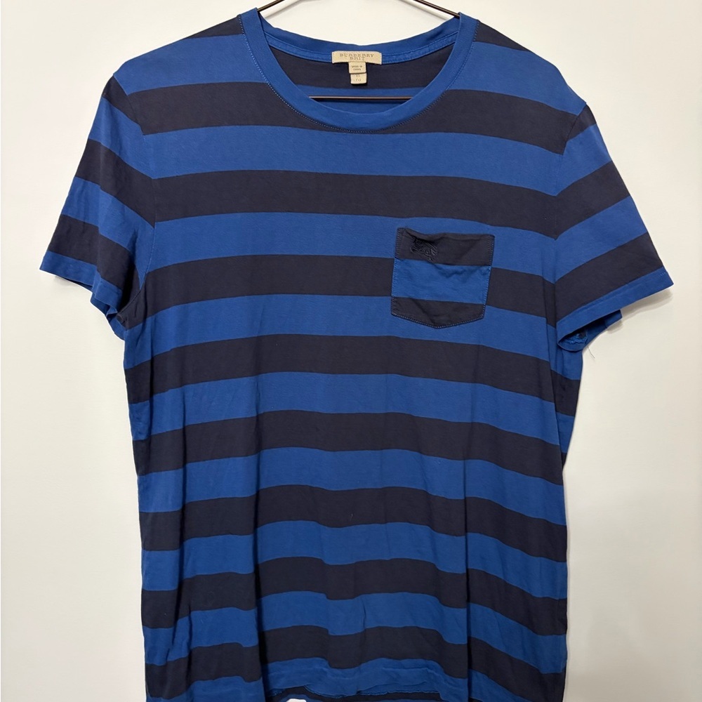 Vintage Burberry Striped Blue & Navy Pocket Tee - Mens XL image 2
